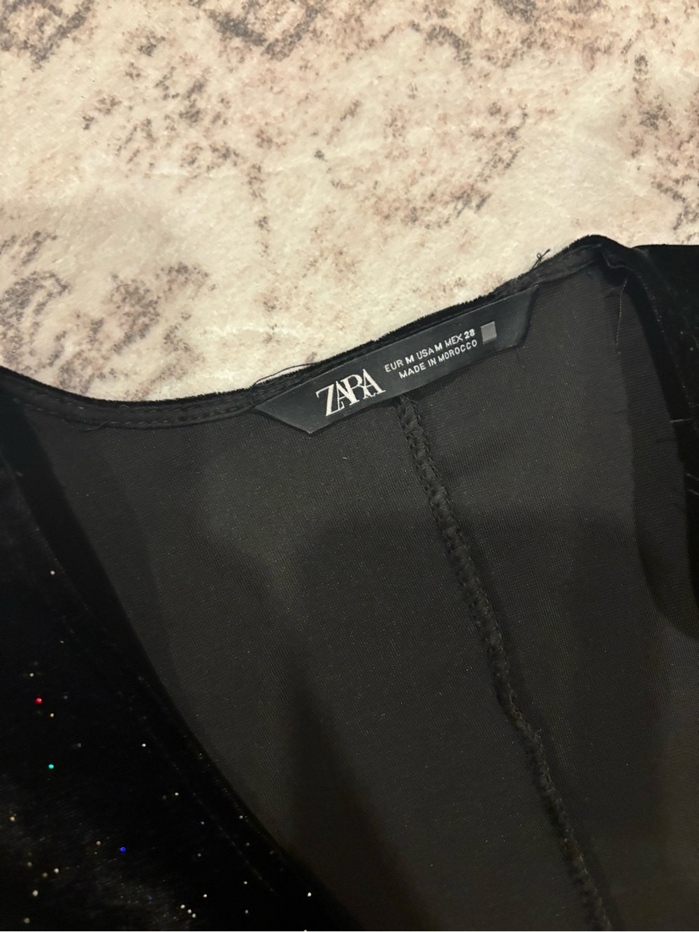Zara Black Velvet Sparkle Bodysuit with Embellished Shoulders - Picture 3 of 5